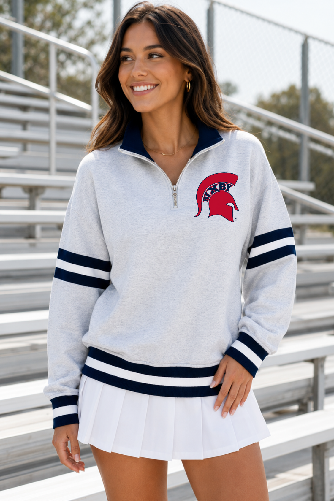 BIXBY SPARTANS STRIPE TRIM QUARTER ZIP PULLOVER