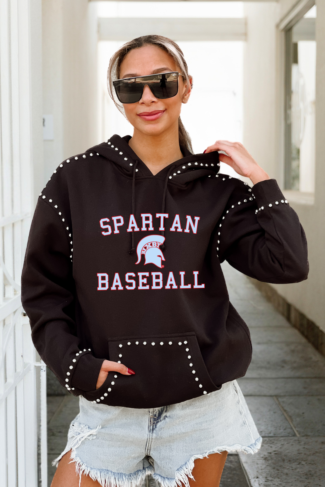 BIXBY SPARTANS BASEBALL STUDDED HOODED PULLOVER