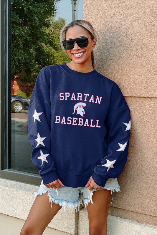 BIXBY BASEBALL EMBELLISHED STAR SLEEVE CREWNECK SWEATSHIRT