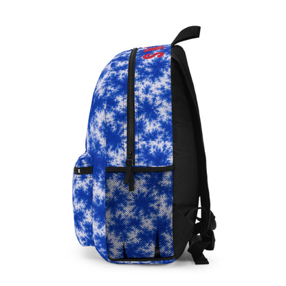 Blue Tie-Dye Spartan Backpack with Red Helmet Logo — School & Sports Daypack
