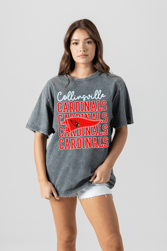 COLLINSVILLE CARDINALS VINTAGE WASH BOYFRIEND TEE - The Club