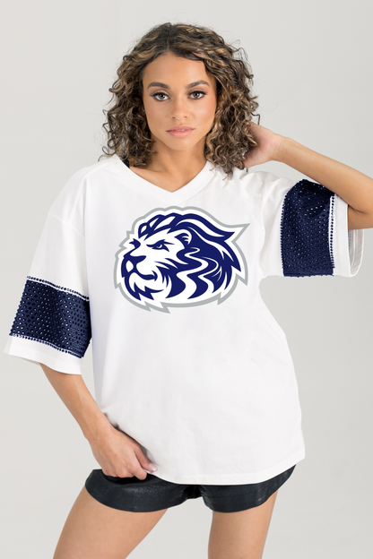 LAKEWAY LIONS VARSITY RHINESTONE STRIPE TEE