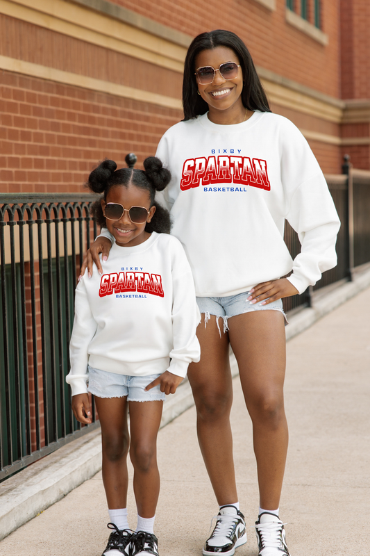 BIXBY SPARTANS BASKETBALL YOUTH PREMIUM FLEECE DROP SHOULDER CREWNECK PULLOVER