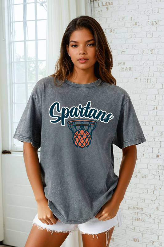 BIXBY SPARTANS BASKETBALL VINTAGE WASH BOYFRIEND TEE