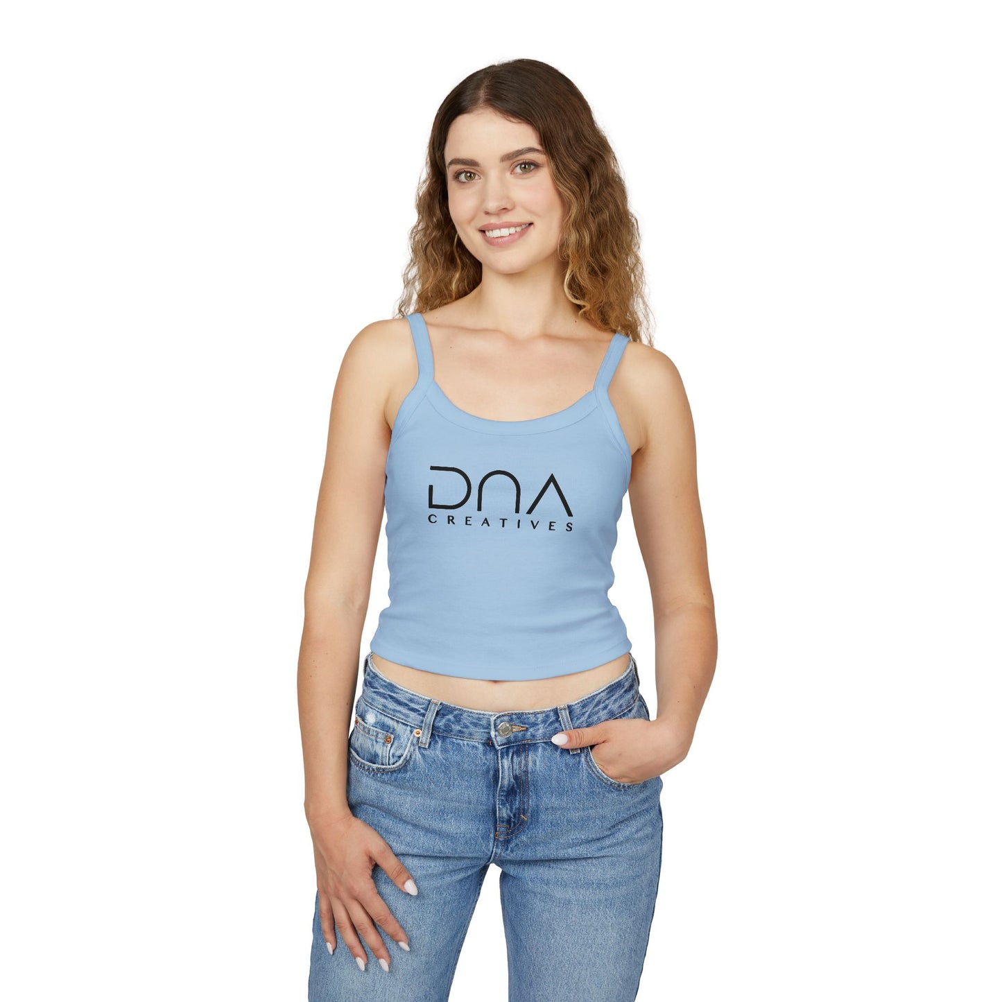 Women’s Spaghetti Tank Top — DVA Creatives Logo Crop