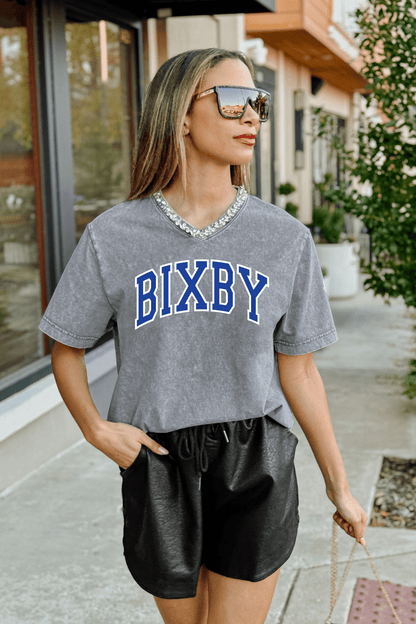 BIXBY SPARTANS RHINESTONE V - NECK TEE - The Club