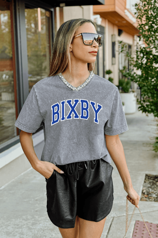 BIXBY SPARTANS RHINESTONE V - NECK TEE - The Club