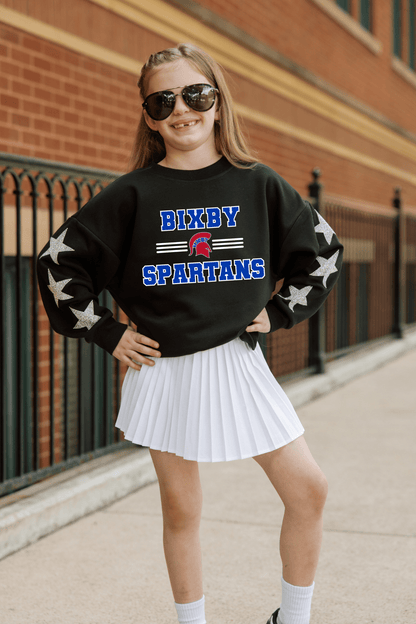 BIXBY SPARTANS YOUTH EMBELLISHED STAR SLEEVE CREWNECK SWEATSHIRT - The Club