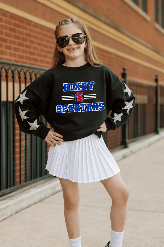 BIXBY SPARTANS YOUTH EMBELLISHED STAR SLEEVE CREWNECK SWEATSHIRT - The Club