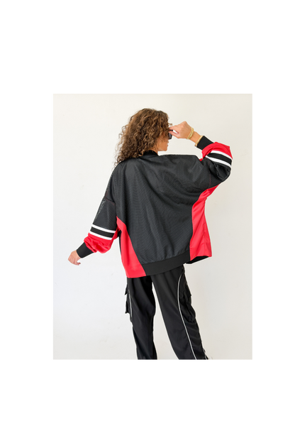 BIXBY SPARTANS VARSITY MESH PATCHWORK CARDIGAN