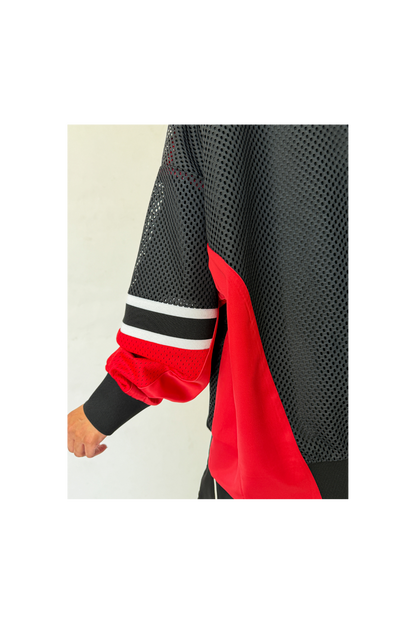 BIXBY SPARTANS VARSITY MESH PATCHWORK CARDIGAN