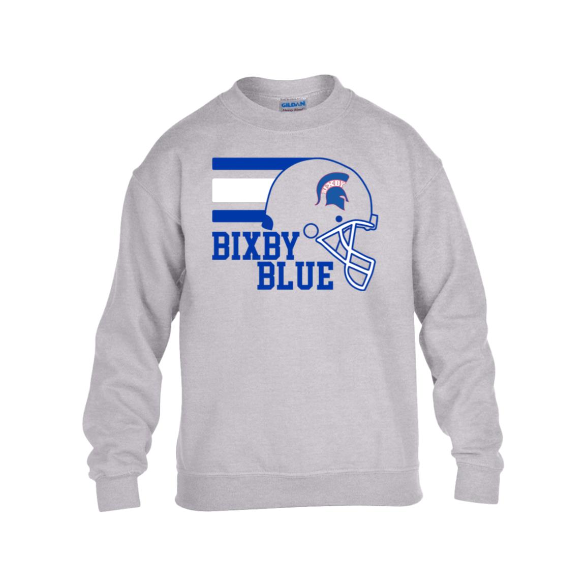 TOUCHDOWN SPARTANS BIXBY BLUE GILDAN KIDS HEAVY BLEND FLEECE CREW