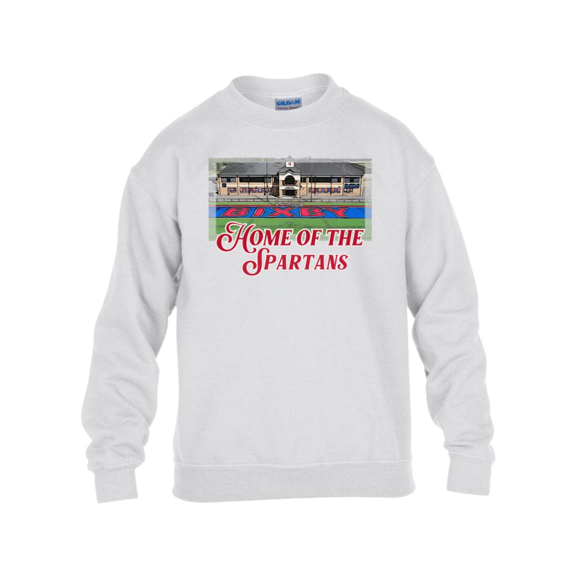 HOME OF THE SPARTANS GILDAN KIDS HEAVY BLEND FLEECE CREW