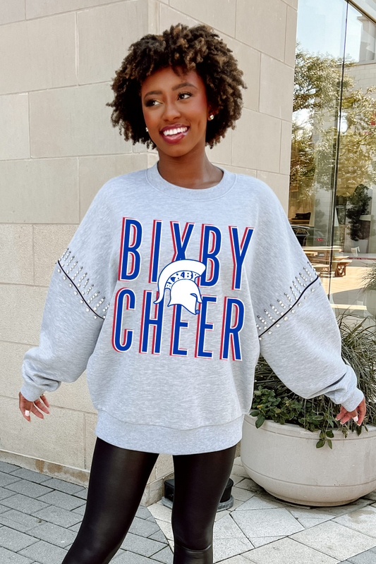 BIXBY CHEER FLEECE PULLOVER WITH JEWEL SLEEVE EMBELLISHMENT