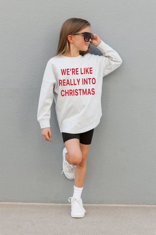 REALLY INTO CHRISTMAS DROP SHOULDER LONG SLEEVE PULLOVER FOR KIDS