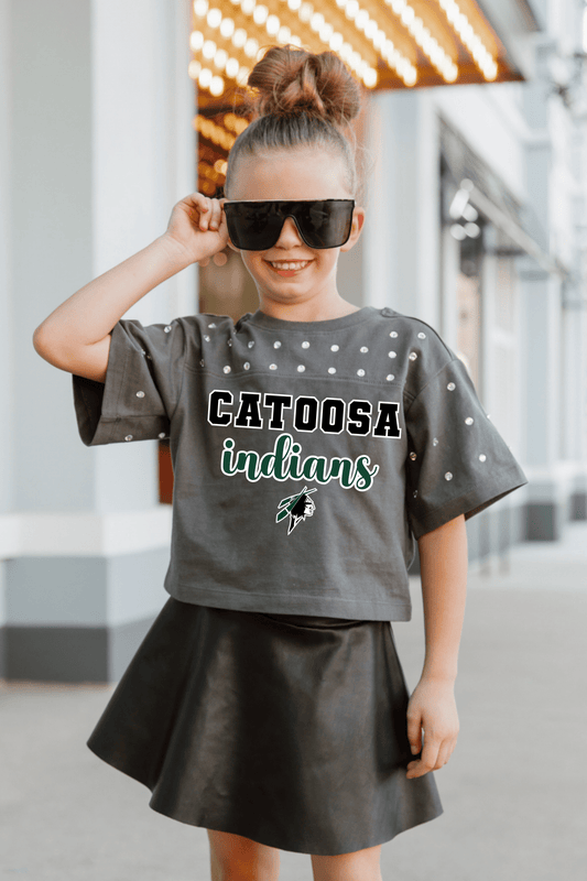 CATOOSA INDIANS YOUTH RHINESTONE MID - CROP TEE - The Club