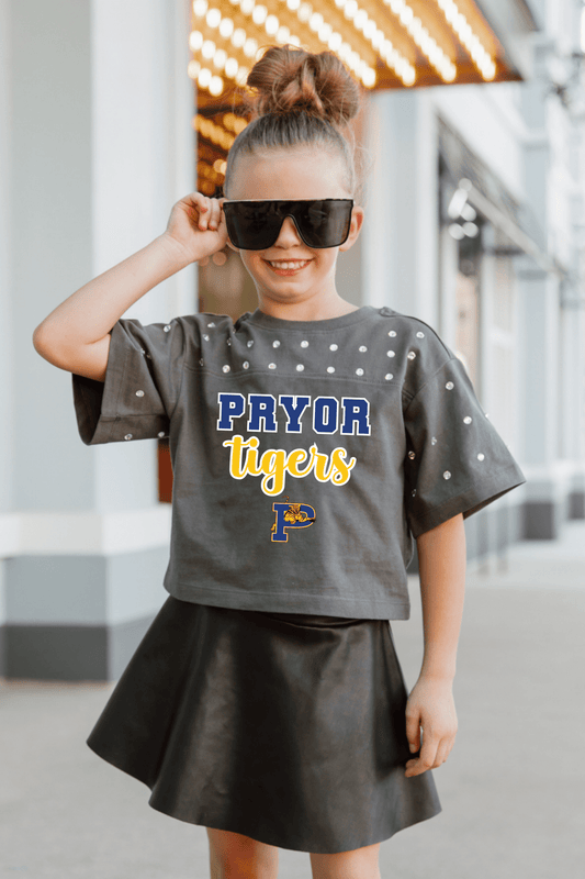 PRYOR TIGERS YOUTH RHINESTONE MID - CROP TEE - The Club