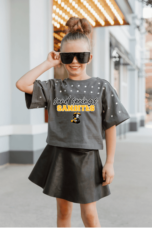 SAND SPRINGS SANDITES YOUTH RHINESTONE MID - CROP TEE - The Club