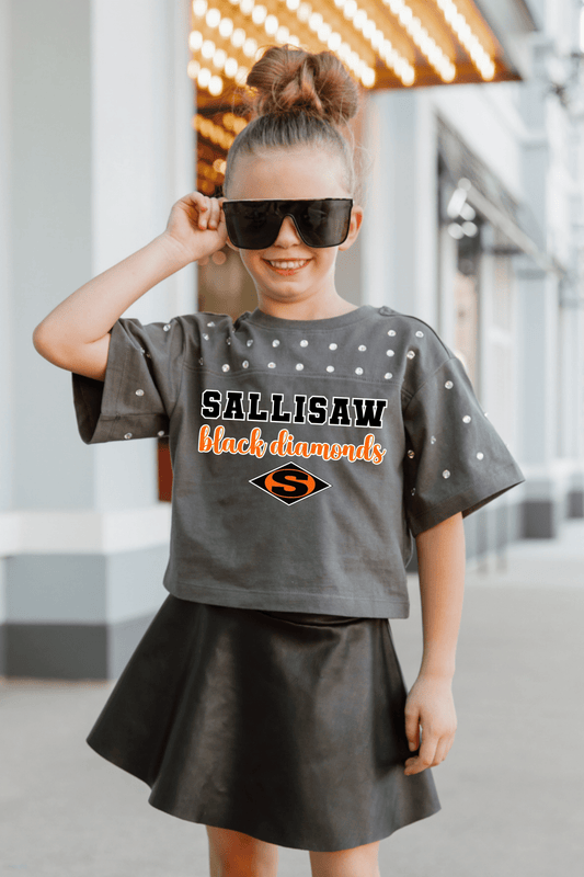SALLISAW BLACK DIAMONDS YOUTH RHINESTONE MID - CROP TEE - The Club
