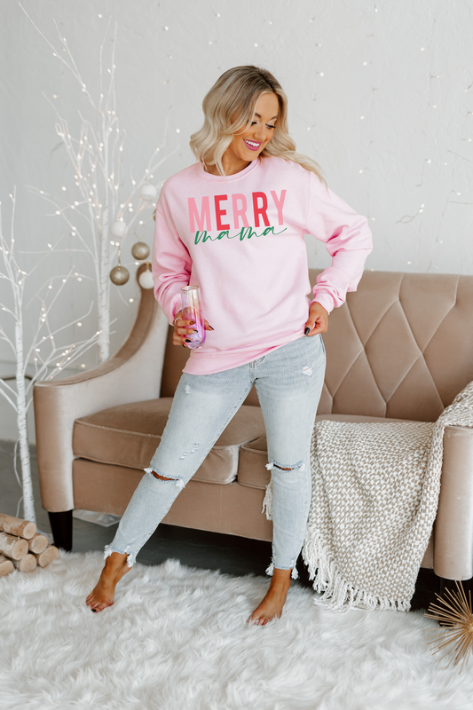 MERRY MAMA OVERSIZED CLASSIC CREW SWEATSHIRT IN LIGHT PINK