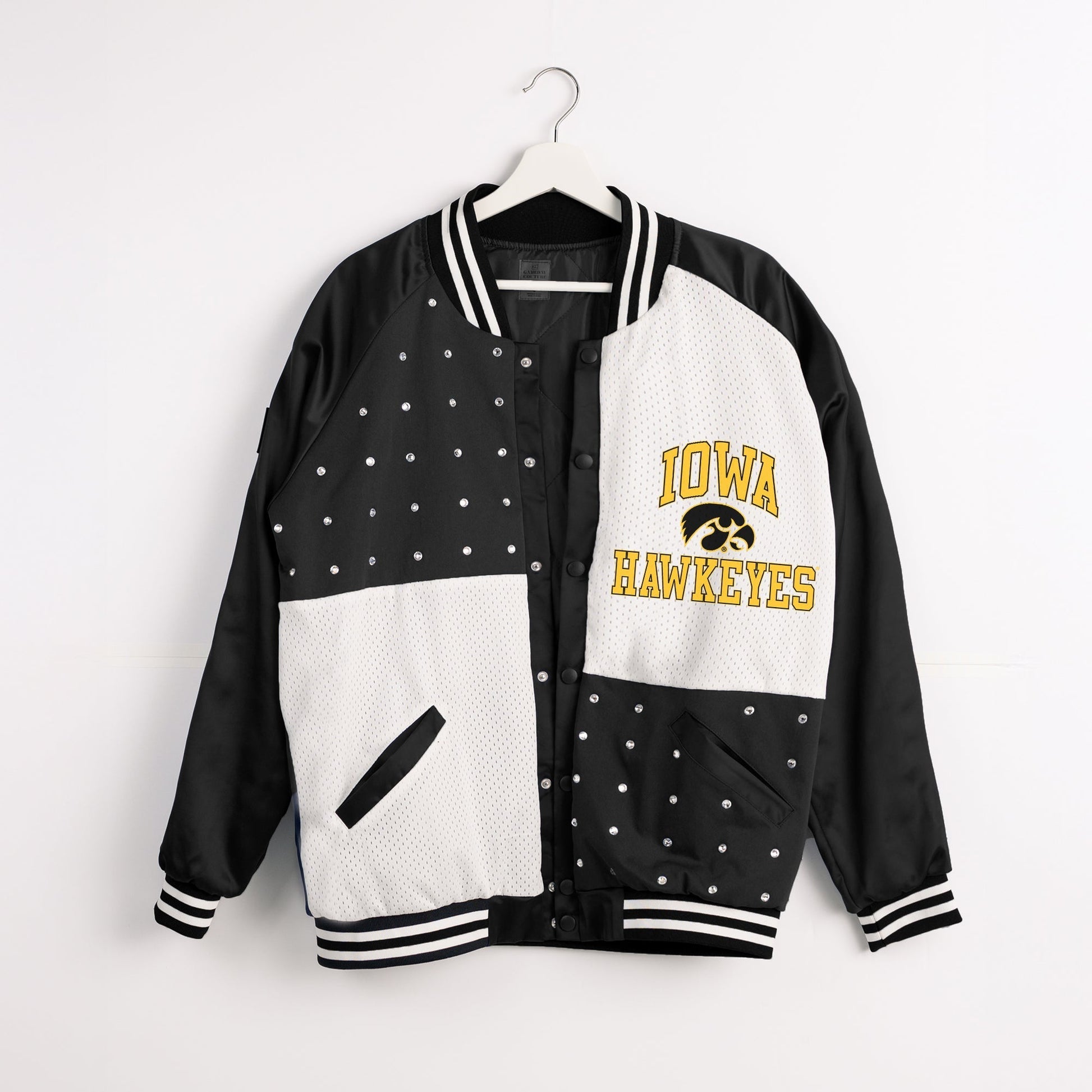 IOWA HAWKEYES REFINED RIVALRY THROWBACK VARSITY BOMBER JACKET