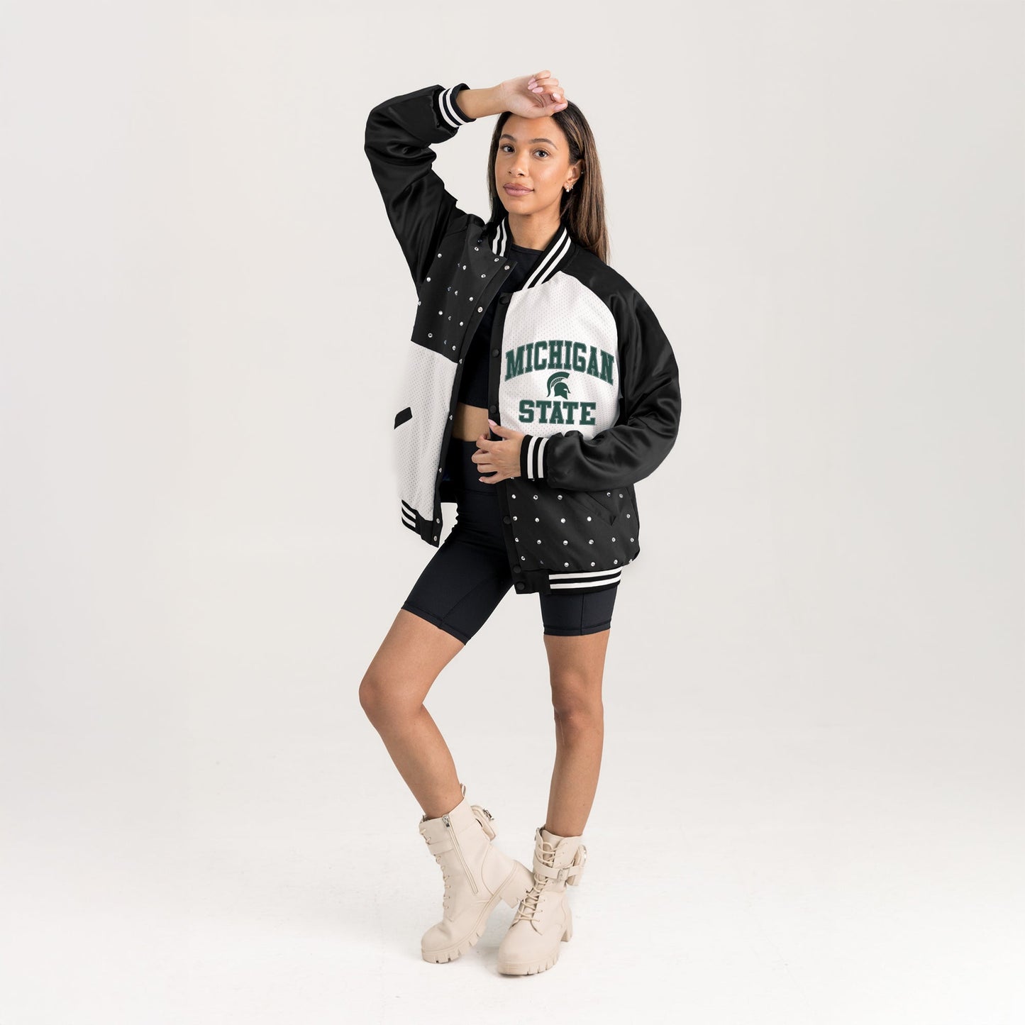 MICHIGAN STATE SPARTANS REFINED RIVALRY THROWBACK VARSITY BOMBER JACKET