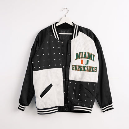 MIAMI HURRICANES REFINED RIVALRY THROWBACK VARSITY BOMBER JACKET
