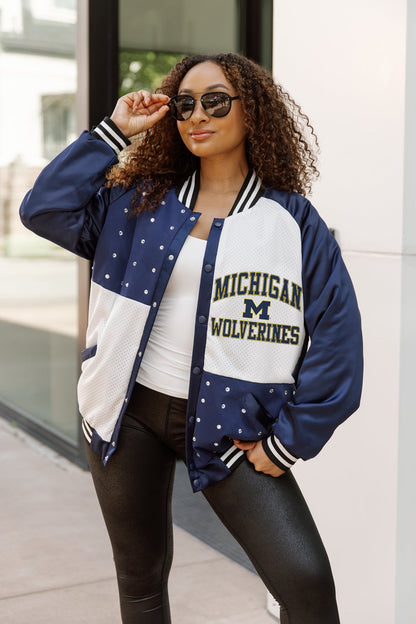 MICHIGAN WOLVERINES REFINED RIVALRY THROWBACK VARSITY BOMBER JACKET