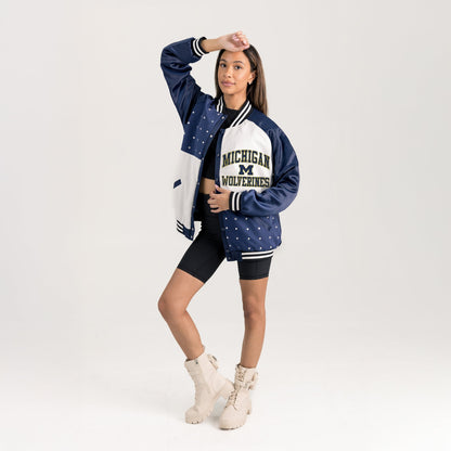 MICHIGAN WOLVERINES REFINED RIVALRY THROWBACK VARSITY BOMBER JACKET