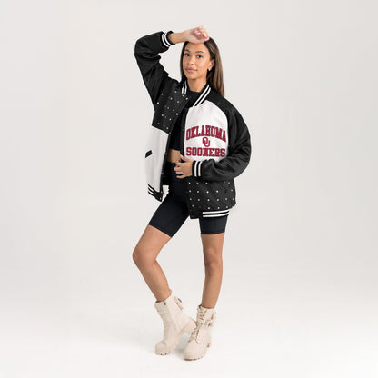 OKLAHOMA SOONERS REFINED RIVALRY THROWBACK VARSITY BOMBER JACKET