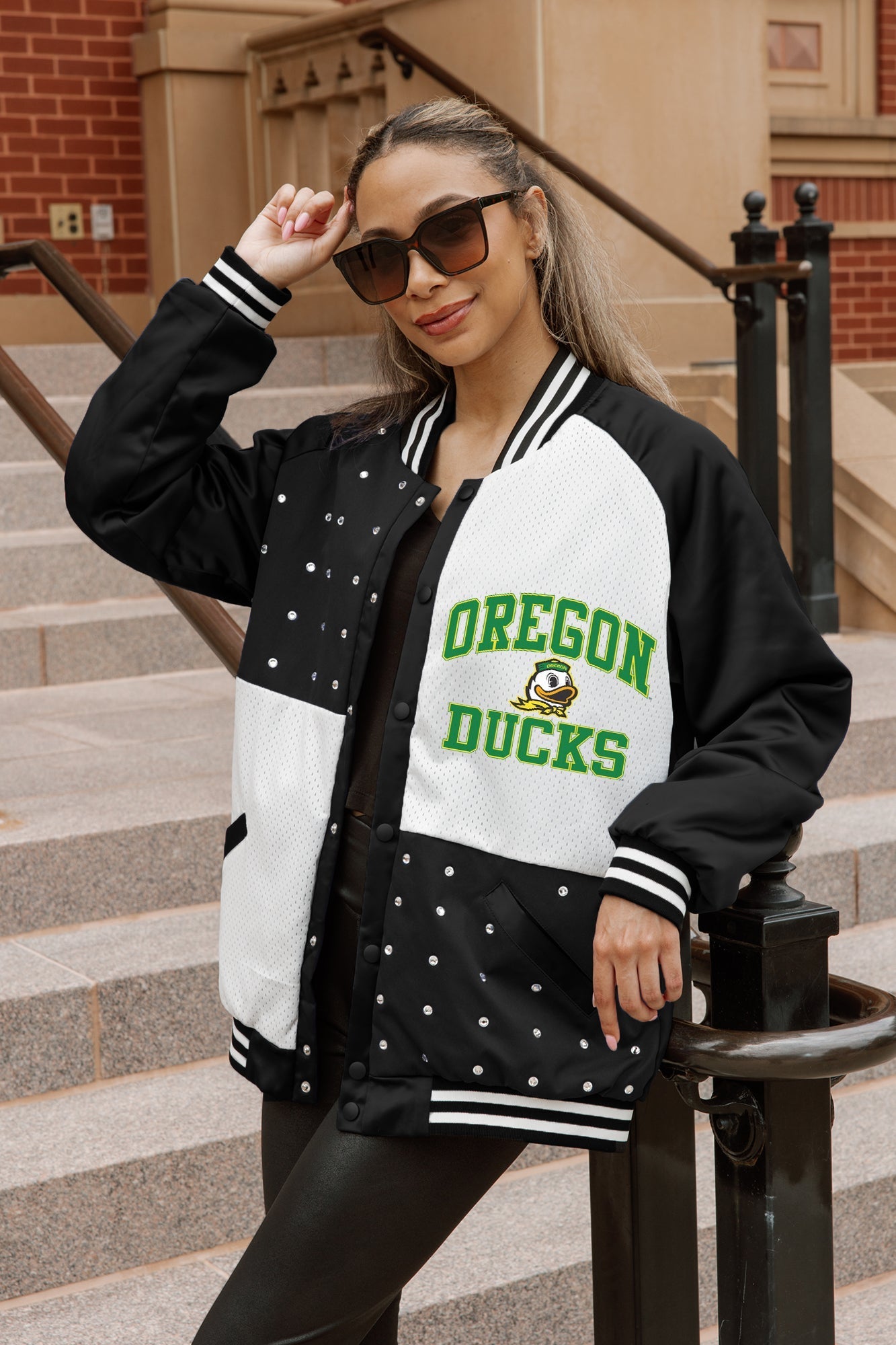 OREGON DUCKS REFINED RIVALRY THROWBACK VARSITY BOMBER JACKET