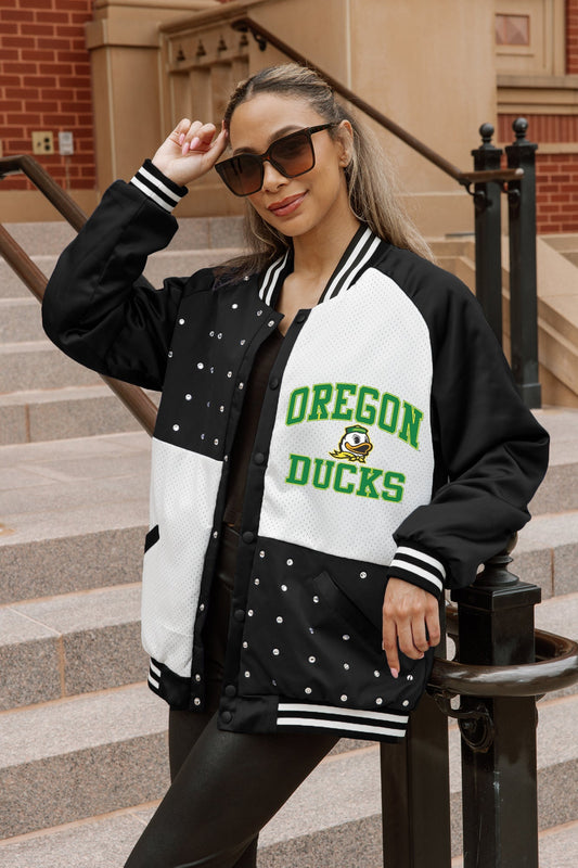OREGON DUCKS REFINED RIVALRY THROWBACK VARSITY BOMBER JACKET
