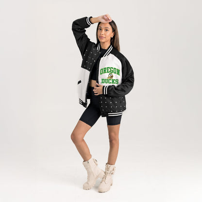 OREGON DUCKS REFINED RIVALRY THROWBACK VARSITY BOMBER JACKET