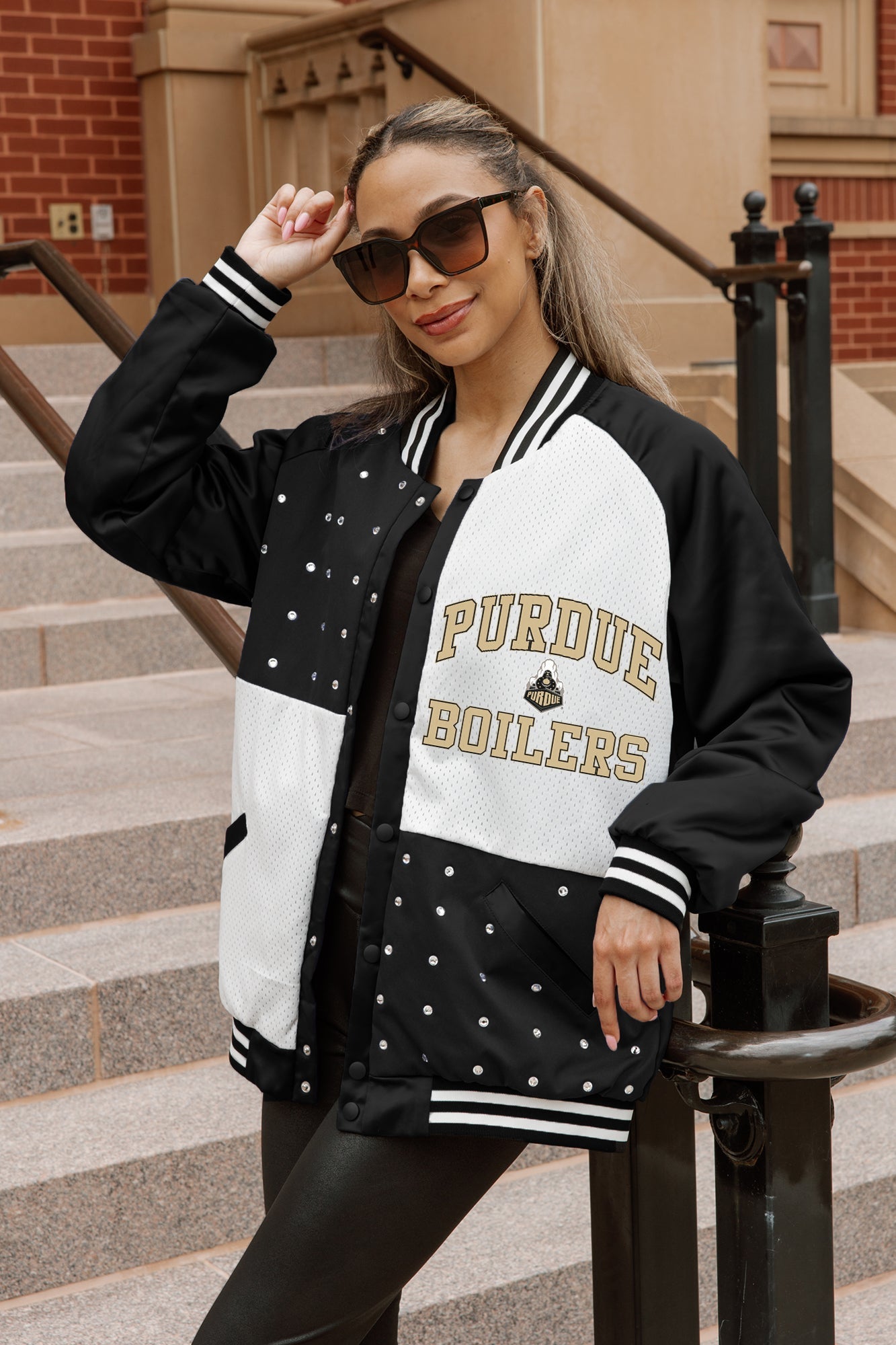 PURDUE BOILERMAKERS REFINED RIVALRY THROWBACK VARSITY BOMBER JACKET
