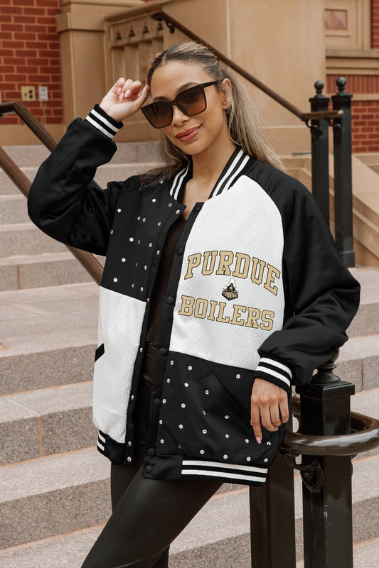 PURDUE BOILERMAKERS REFINED RIVALRY THROWBACK VARSITY BOMBER JACKET