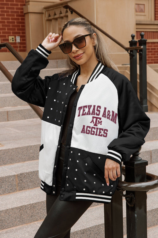 TEXAS A&M AGGIES REFINED RIVALRY THROWBACK VARSITY BOMBER JACKET