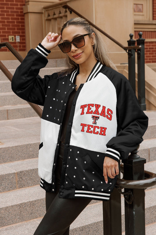 TEXAS TECH RED RAIDERS REFINED RIVALRY THROWBACK VARSITY BOMBER JACKET