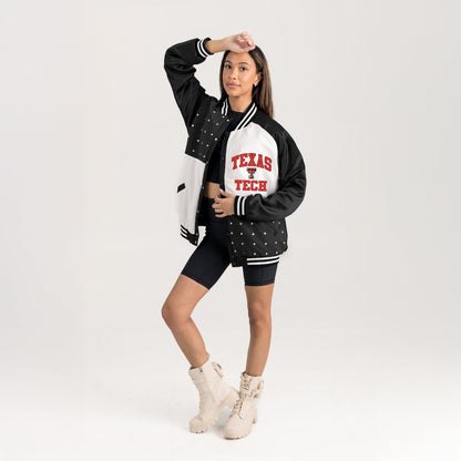TEXAS TECH RED RAIDERS REFINED RIVALRY THROWBACK VARSITY BOMBER JACKET