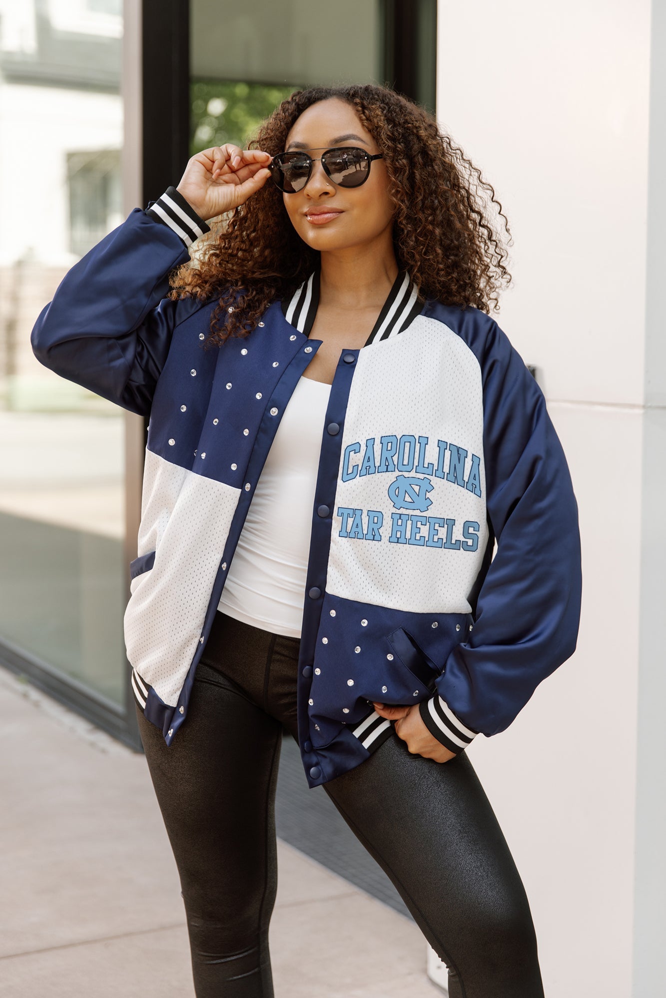 NORTH CAROLINA TAR HEELS REFINED RIVALRY THROWBACK VARSITY BOMBER JACKET