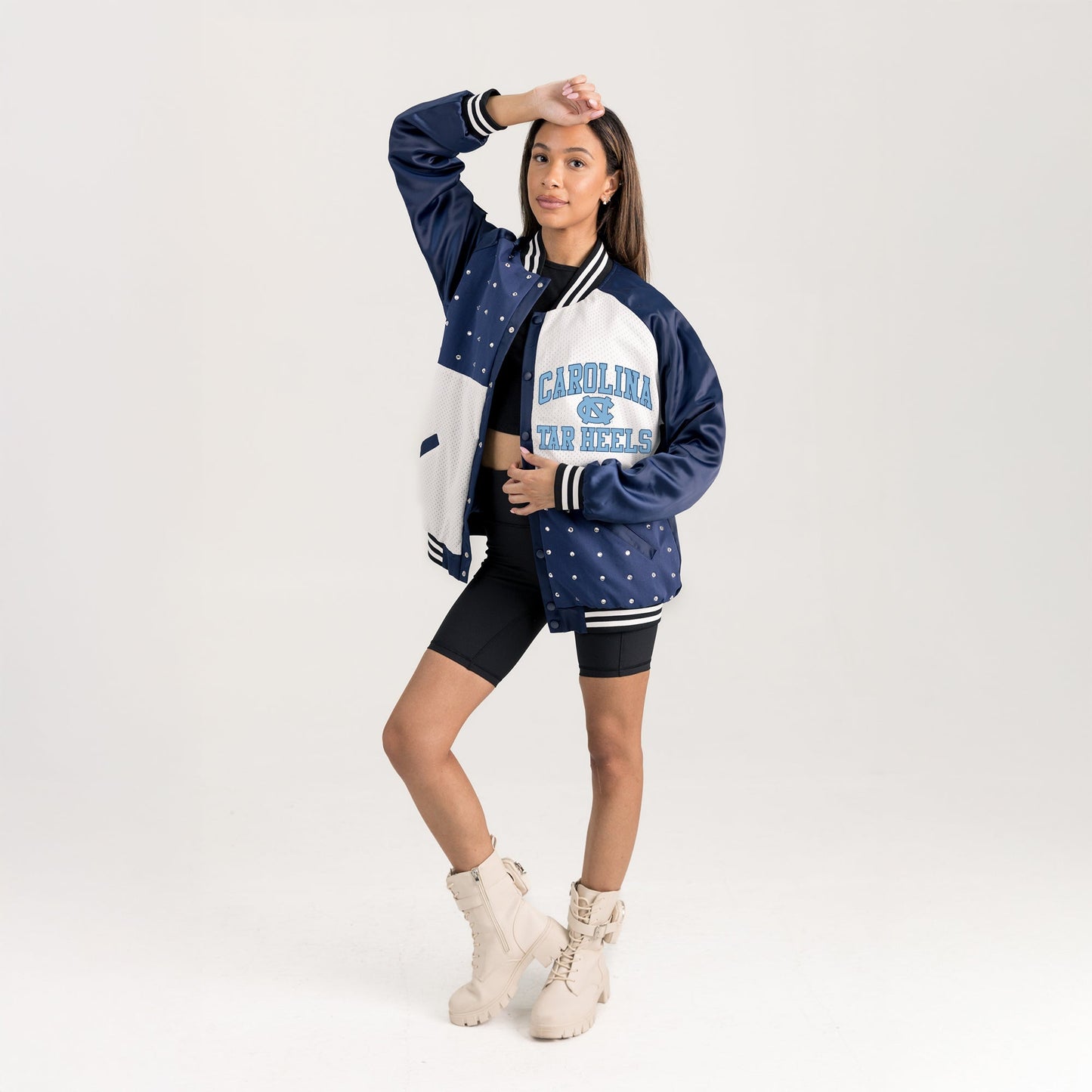NORTH CAROLINA TAR HEELS REFINED RIVALRY THROWBACK VARSITY BOMBER JACKET