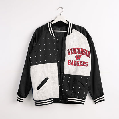 WISCONSIN BADGERS REFINED RIVALRY THROWBACK VARSITY BOMBER JACKET