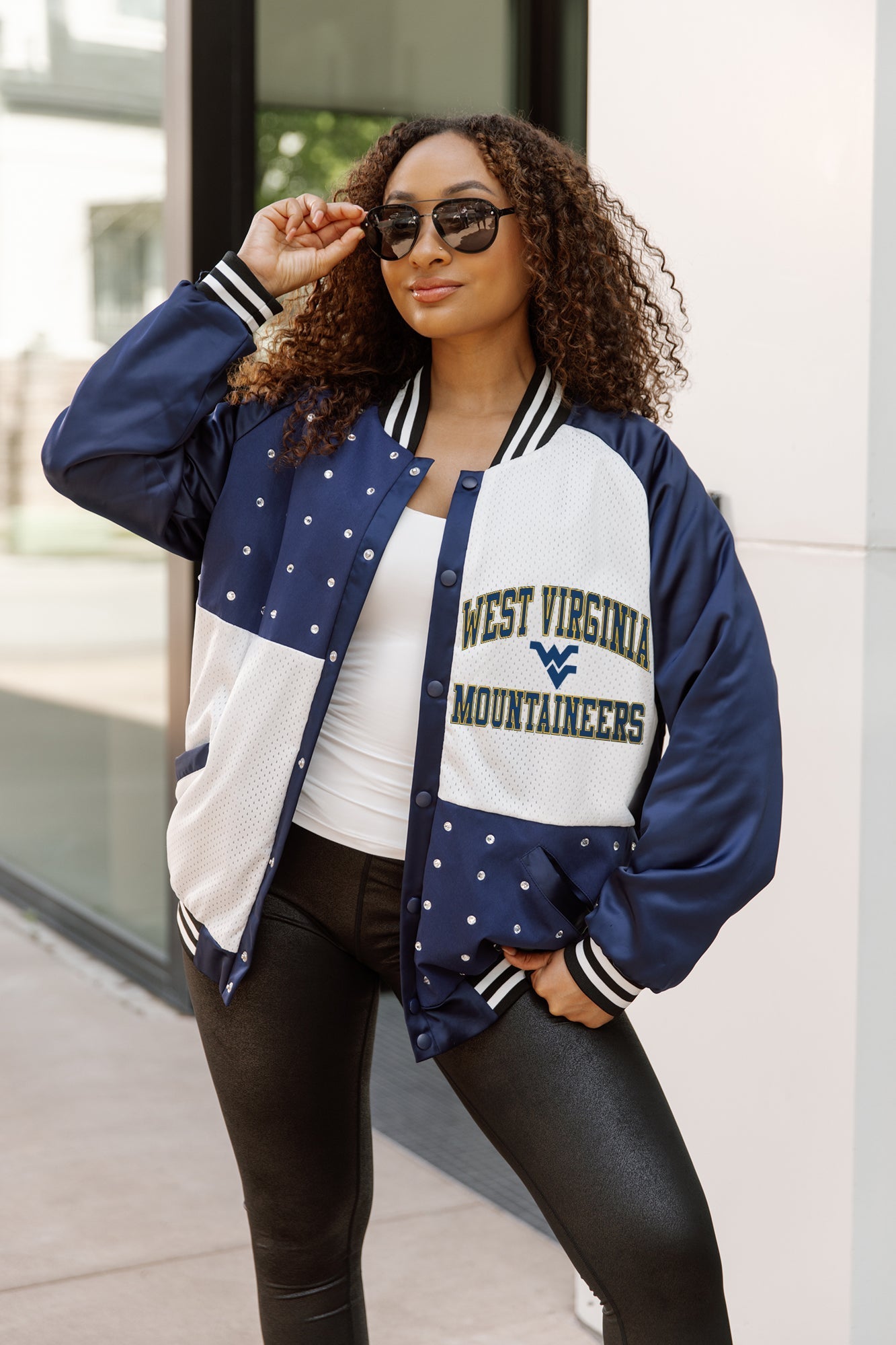 WEST VIRGINIA MOUNTAINEERS REFINED RIVALRY THROWBACK VARSITY BOMBER JACKET