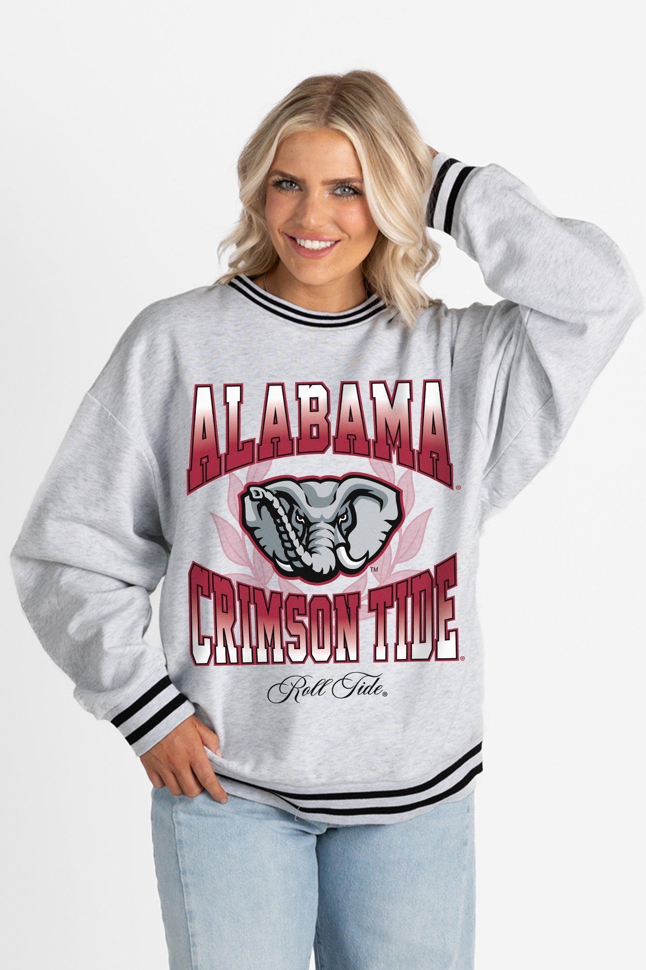 ALABAMA CRIMSON TIDE FADE ROUTE CREW FLEECE RINGER SWEATSHIRT