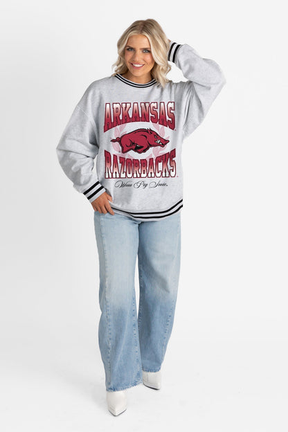 ARKANSAS RAZORBACKS FADE ROUTE CREW FLEECE RINGER SWEATSHIRT