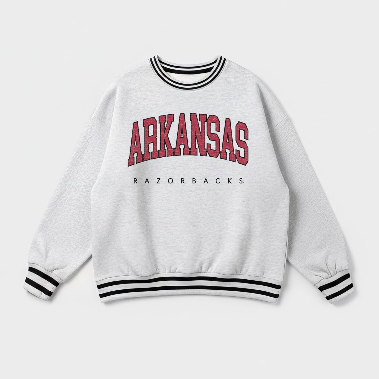 ARKANSAS RAZORBACKS EASY ENERGY CREW FLEECE RINGER STRIPE SWEATSHIRT