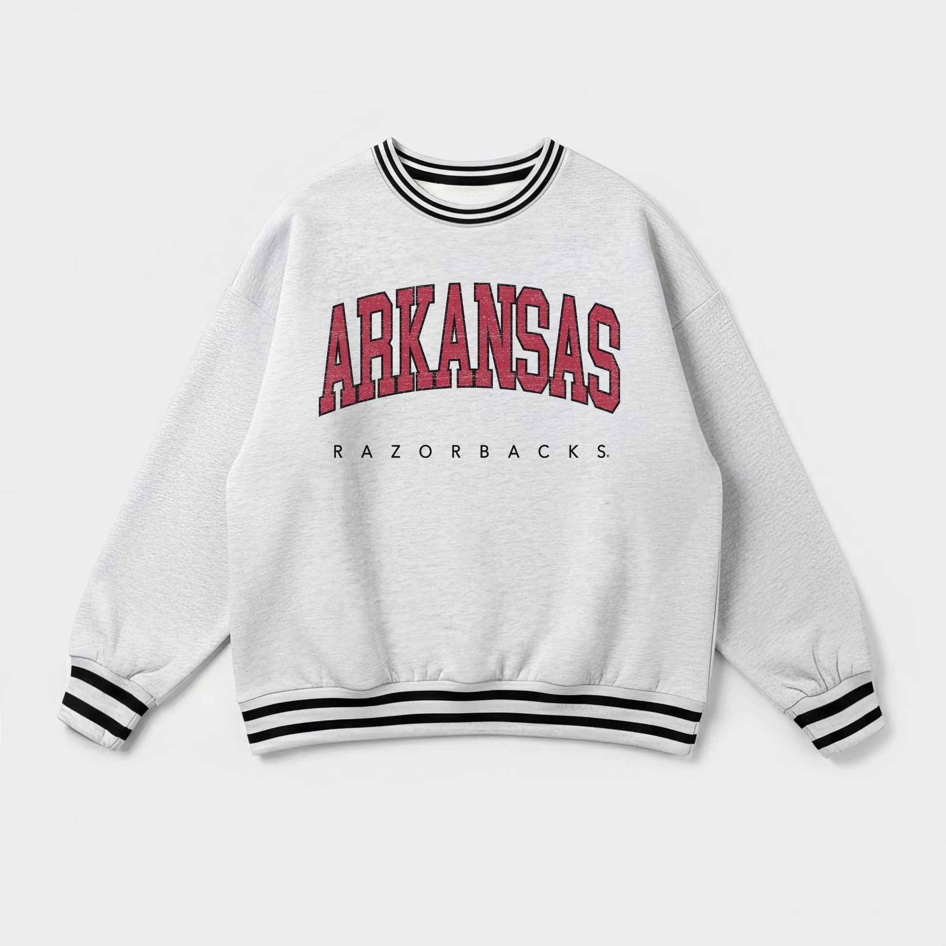ARKANSAS RAZORBACKS EASY ENERGY CREW FLEECE RINGER STRIPE SWEATSHIRT