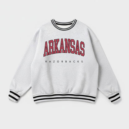 ARKANSAS RAZORBACKS EASY ENERGY CREW FLEECE RINGER STRIPE SWEATSHIRT
