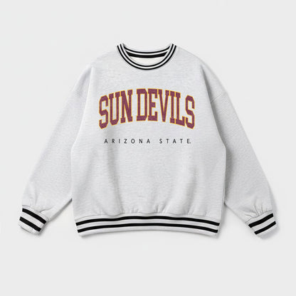 ARIZONA STATE SUN DEVILS EASY ENERGY CREW FLEECE RINGER STRIPE SWEATSHIRT