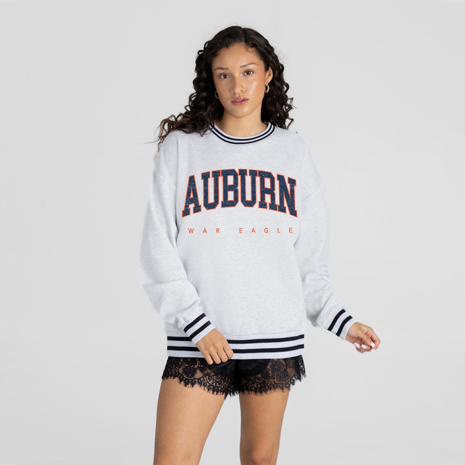 AUBURN TIGERS EASY ENERGY CREW FLEECE RINGER STRIPE SWEATSHIRT
