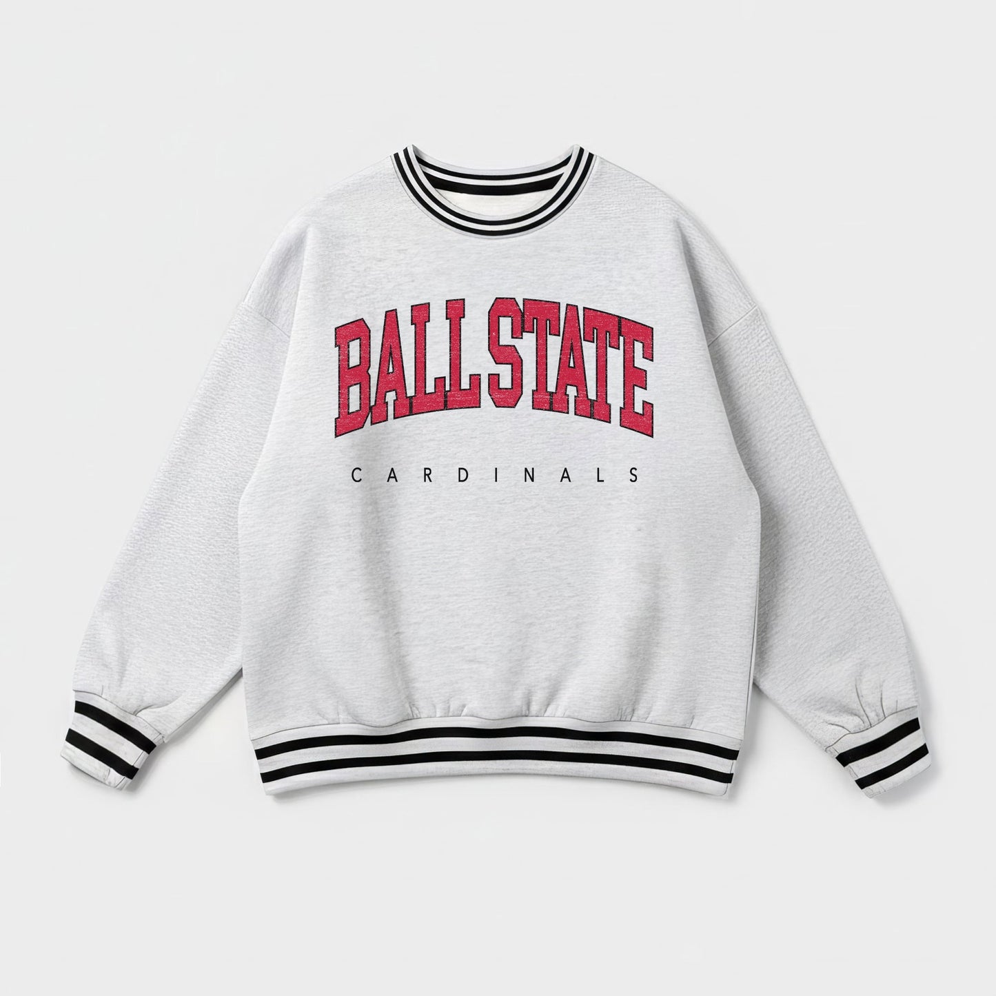 BALL STATE CARDINALS EASY ENERGY CREW FLEECE RINGER STRIPE SWEATSHIRT
